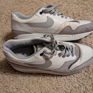 Nike Air Max 1's Inside Out White and Gray Sneakers with Mesh Suede Overlays